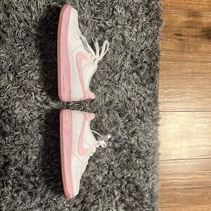Nike White and Pink Airforce Ones 6.5 womens (5y)
